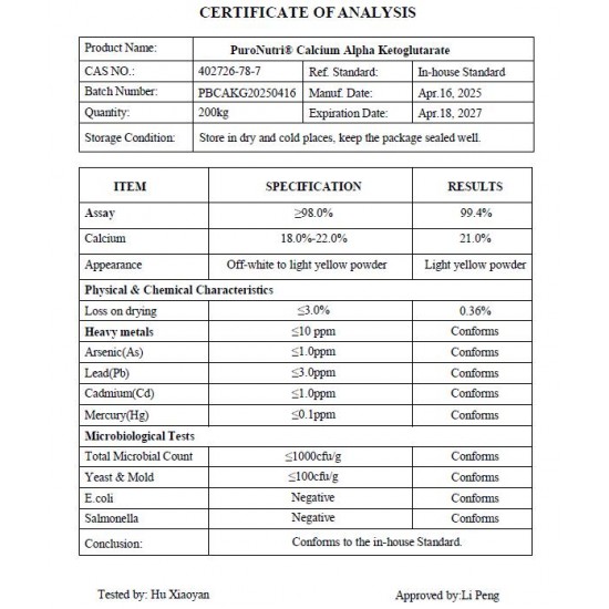 Factory Supply Ultra Pure Ca-AKG Supplement Calcium Alpha-Ketoglutarate Powder CAS 71686-01-6